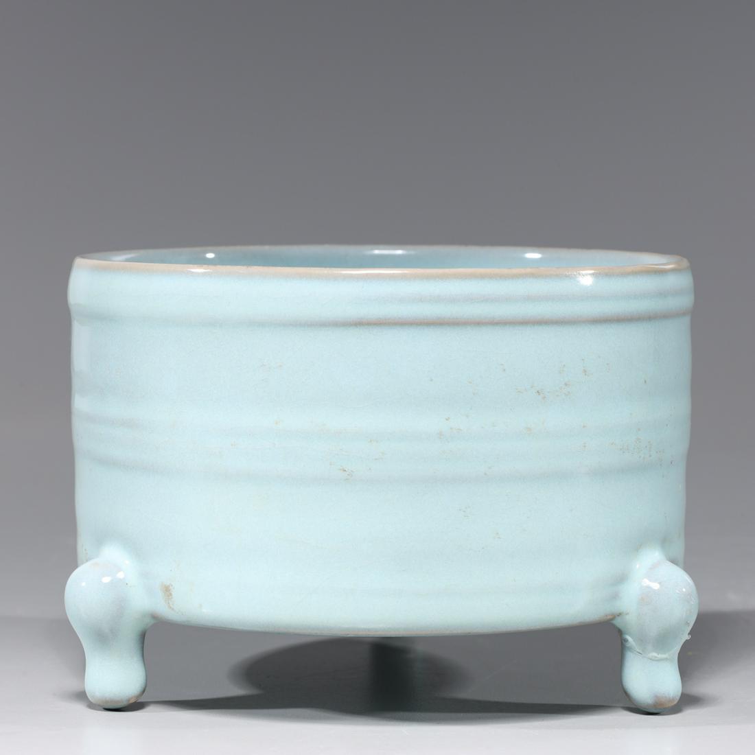 Chinese Blue Glazed Porcelain Tripod Censer (1 of 5)