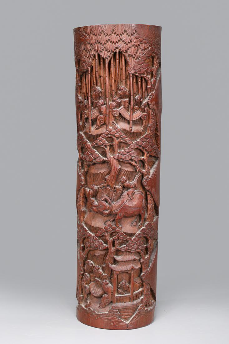 Large Antique Chinese Carved Bamboo Brush Pot (1 of 9)