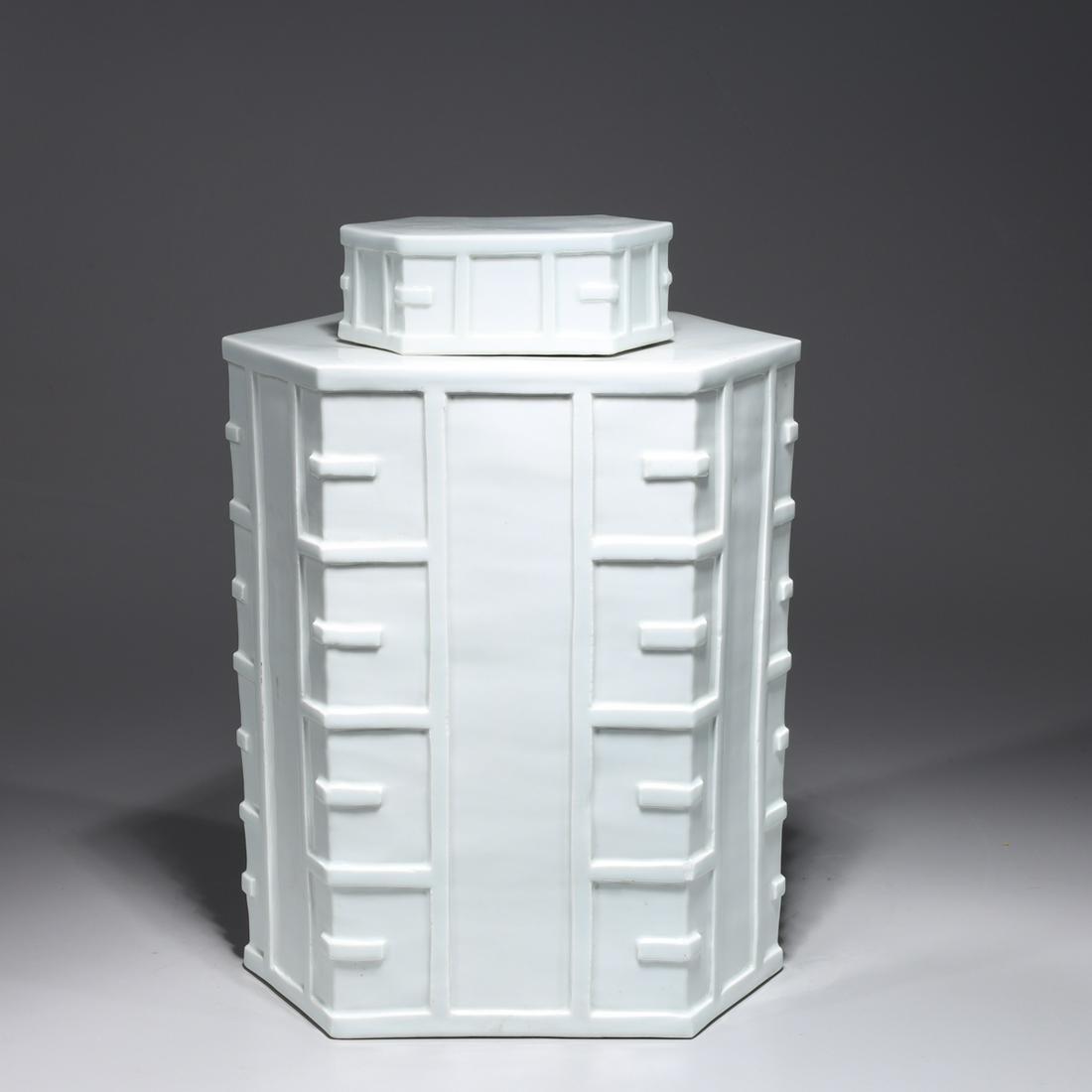 Chinese White Glazed Hexagonal Vase (1 of 5)