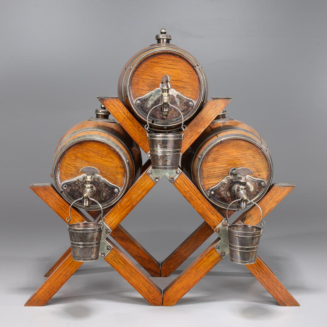 Three English Wood & Silver Plated Whiskey Barrels (1 of 7)