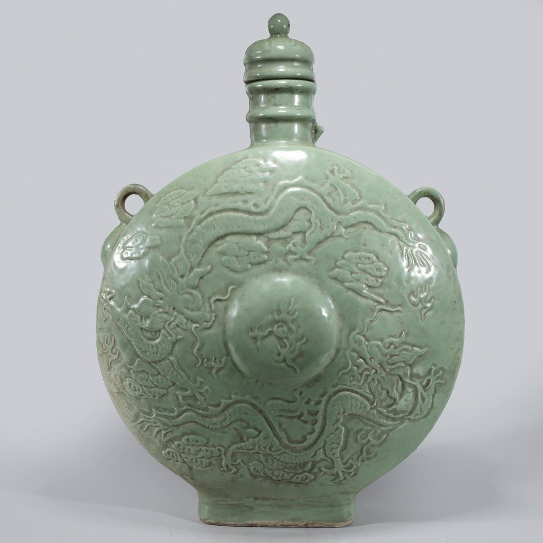 Large & Elaborate Chinese Celadon Glazed Covered Vase (1 of 7)