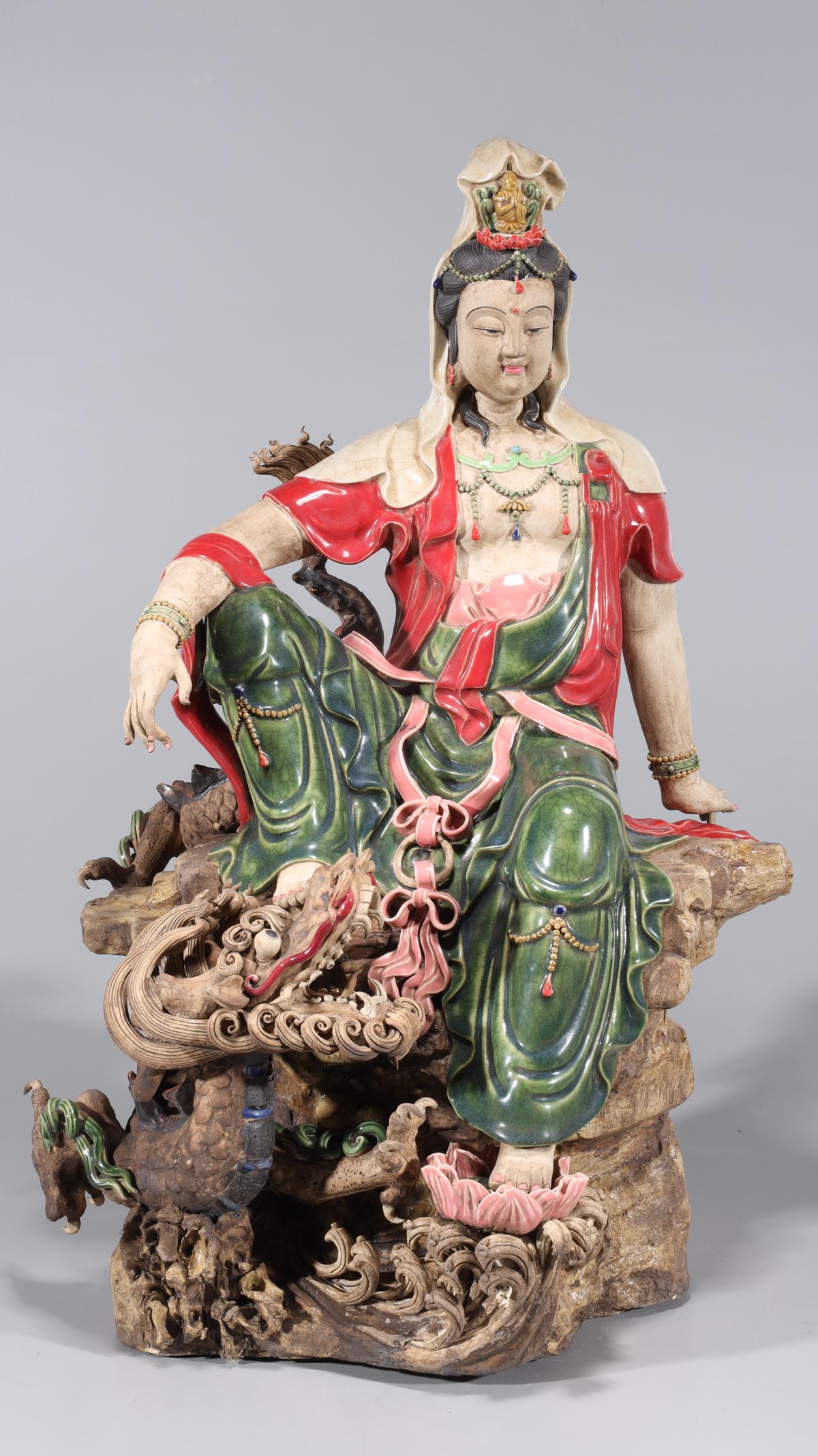 Intricate Chinese Enameled Porcelain Deity Statue (1 of 9)