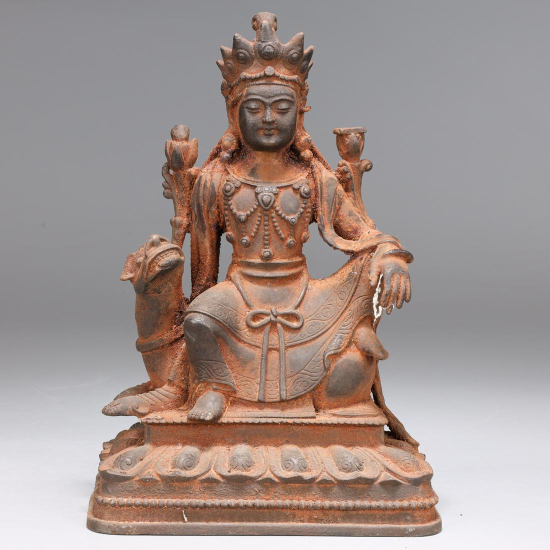Chinese Cast Iron Statue of Manjushri (1 of 4)