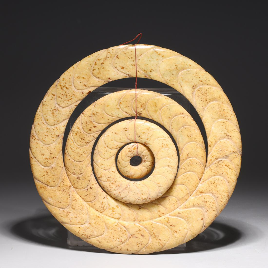 Chinese Elaborate Archaistic Hardstone Bi (1 of 3)