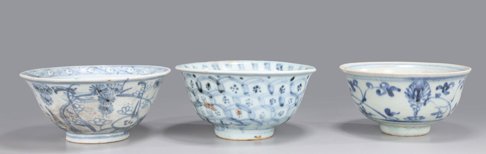 Three Chinese Ming Dynasty Blue & White Porcelain Bowls (1 of 9)