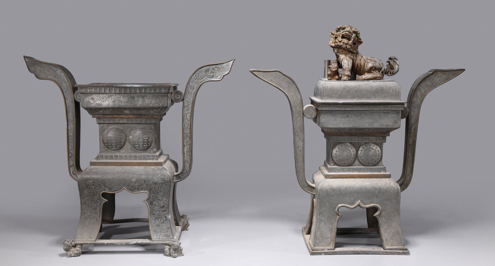 Two Antique Chinese Pewter Censors (1 of 6)