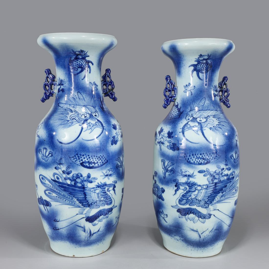 Pair Antique Blue & White Porcelain Vases (1 of 3)