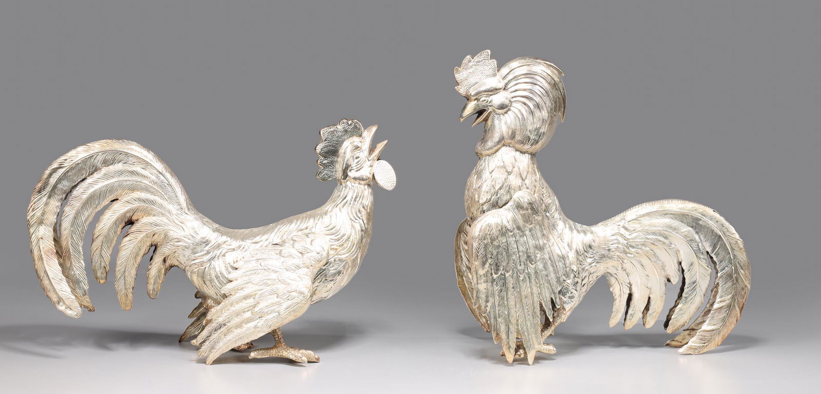 Pair of Spanish Silver Fighting Roosters by Dionisio Garcia (1 of 4)