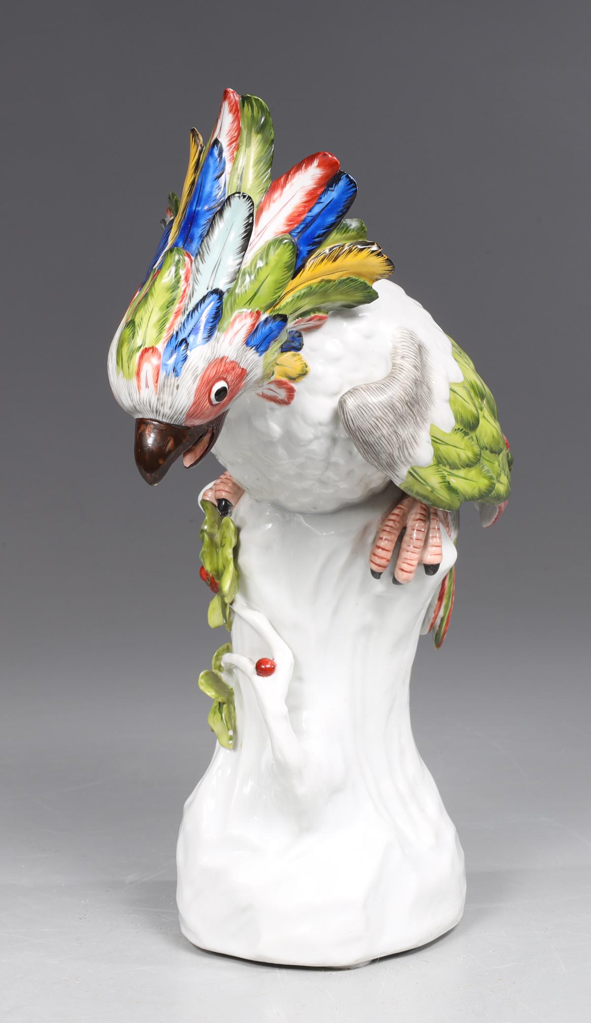 Royal Vienna Ackermann & Fritze Porcelain Cockatoo: Royal Vienna Ackermann & Fritze colorful porcelain cockatoo, c. 1850; overall good condition, surface wear, no nicks, no chips; H 11 1/2" (Approx.)