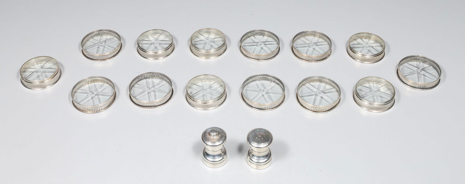 Group of Sixteen Tiffany & Co. Sterling Coasters and Salt & Pepper (1 of 4)