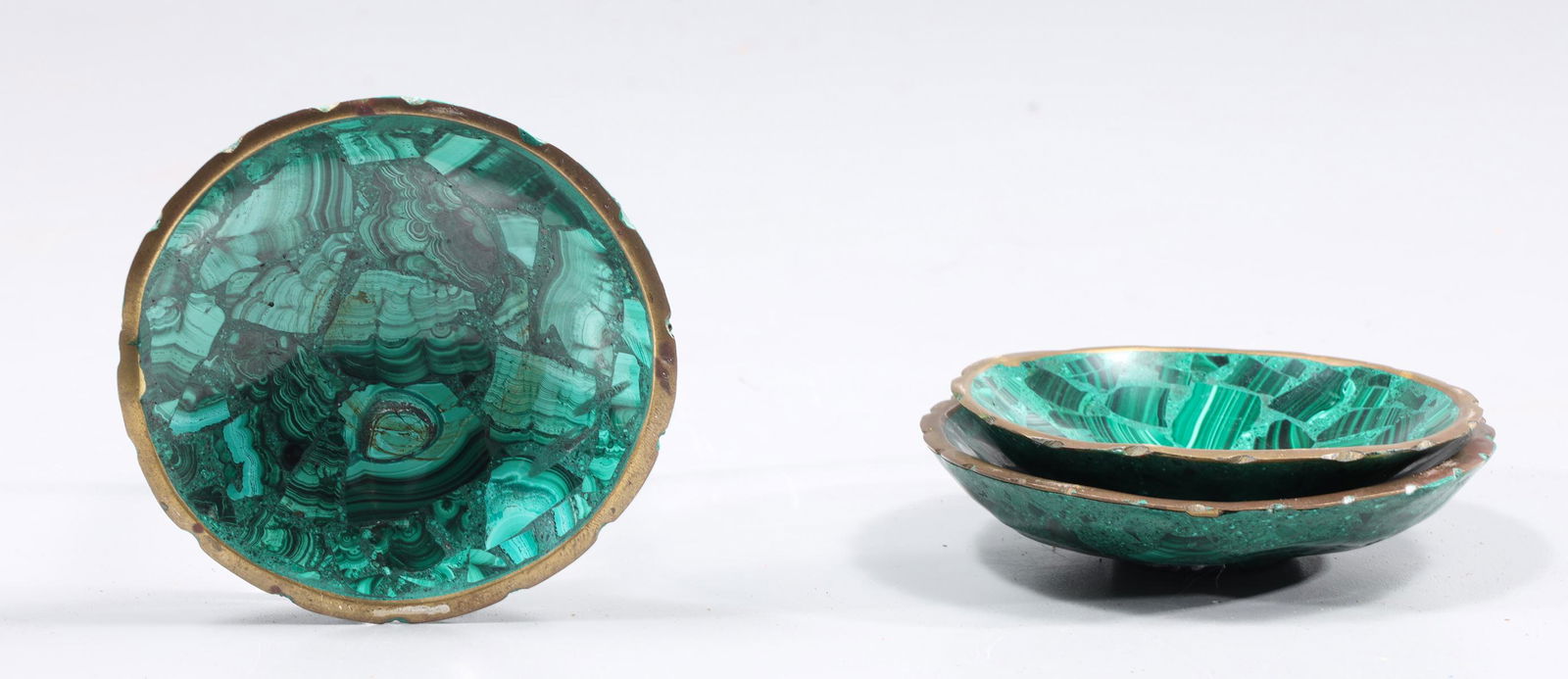Group of Three Mid Century Malachite Trays with Brass Rims (1 of 2)