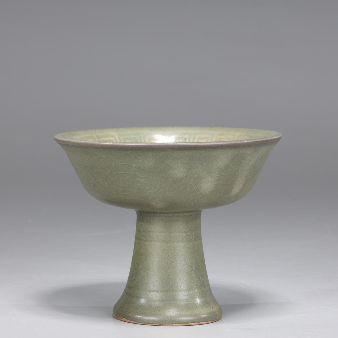 Chinese Celadon Glazed Ceramic Stem Bowl (1 of 4)