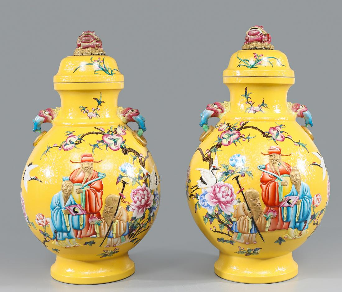 Pair Large & Elaborate Chinese Porcelain Vase (1 of 9)