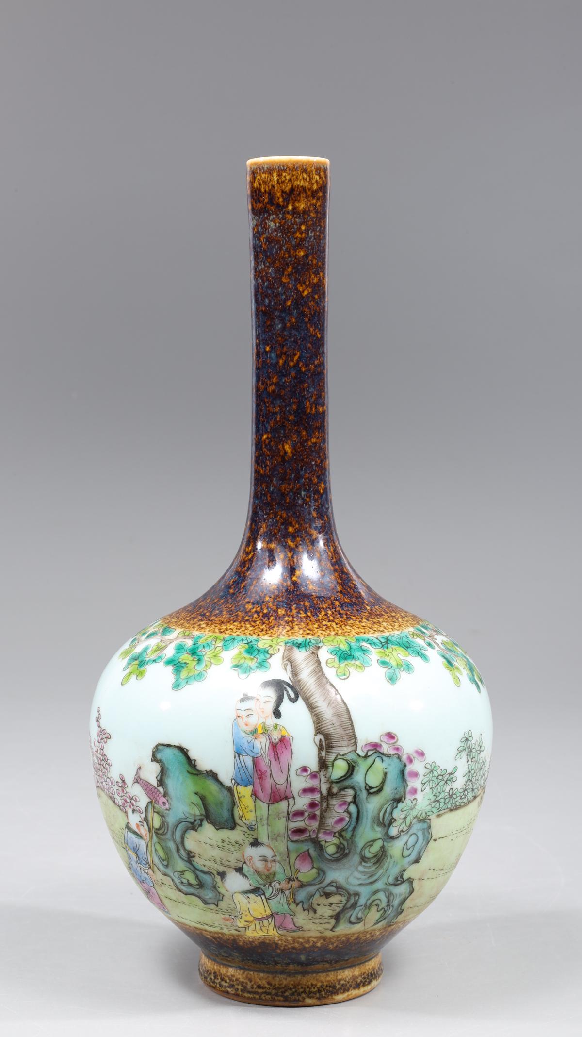 Fine & Unusual Chinese Enameled Porcelain Bottle Vase (1 of 4)