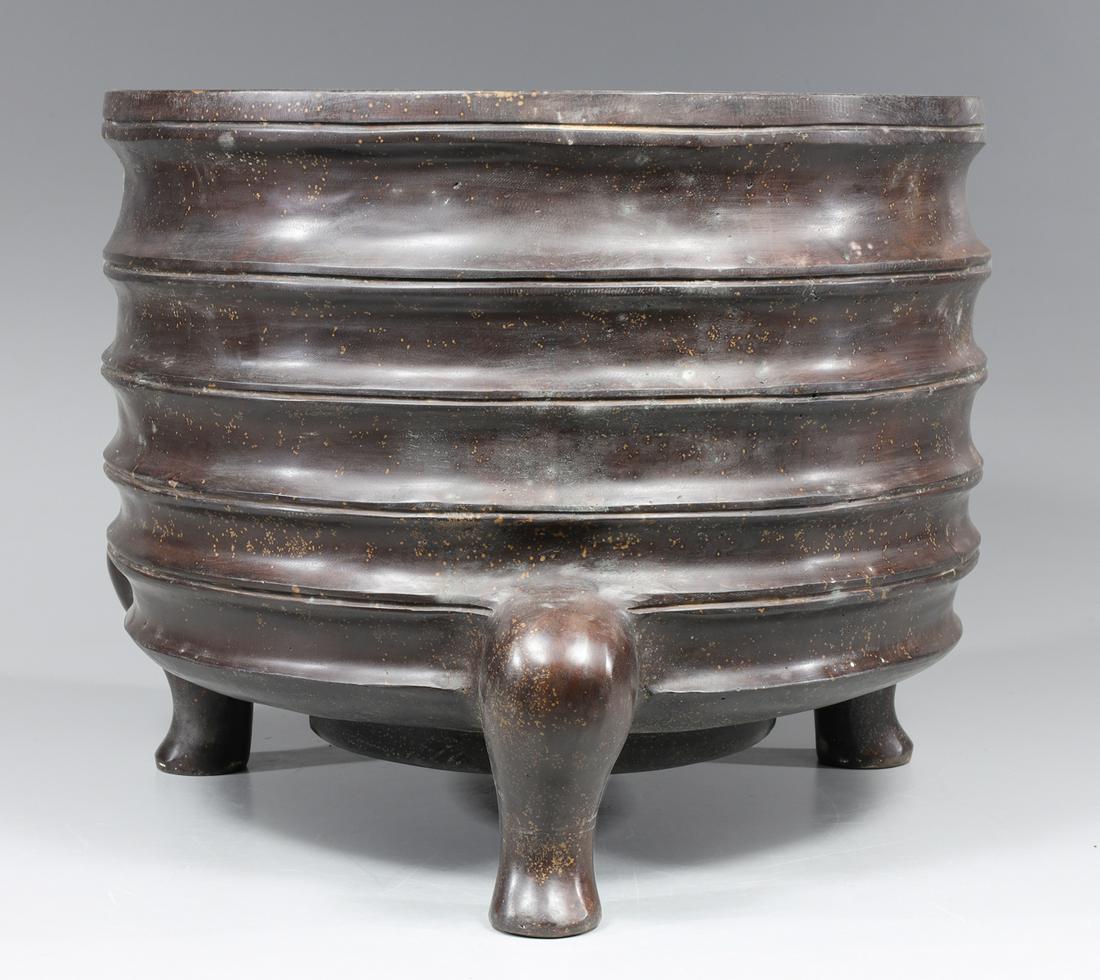 Large Chinese Bamboo Form Bronze Tripod Censor (1 of 4)