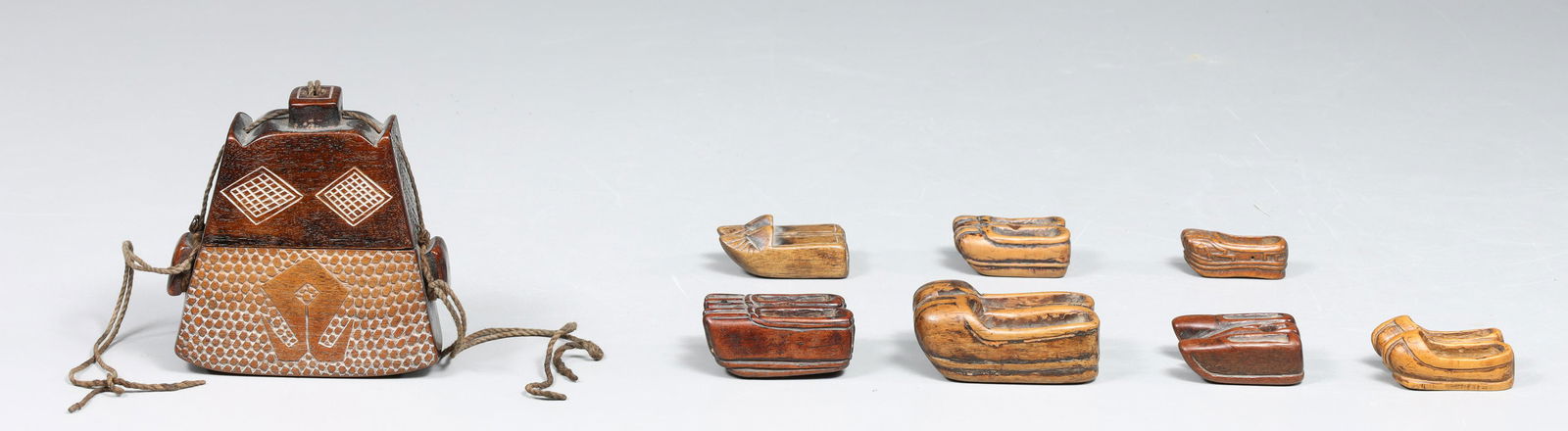 Group of 7 Antique Japanese Sandal Form Netsukes (1 of 4)