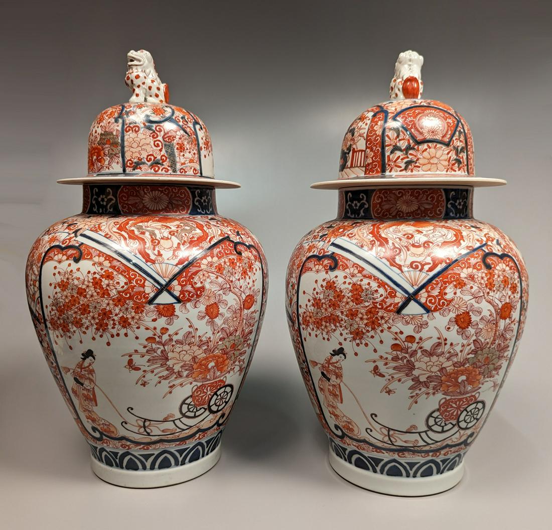 Pair Large Imari-Style Porcelain Jars (1 of 3)