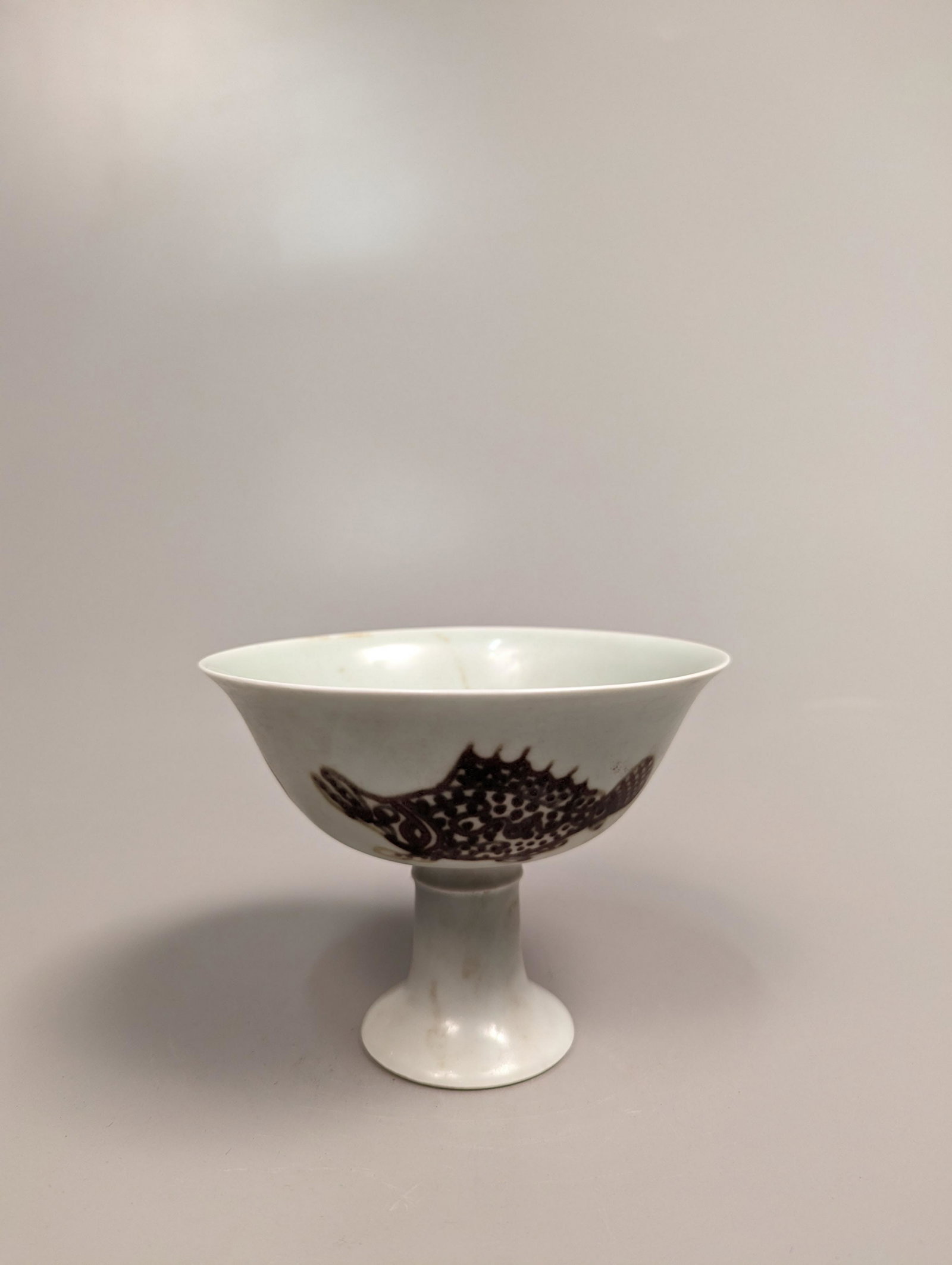Ming-Style Copper Red Three Fish Stem Bowl (1 of 3)