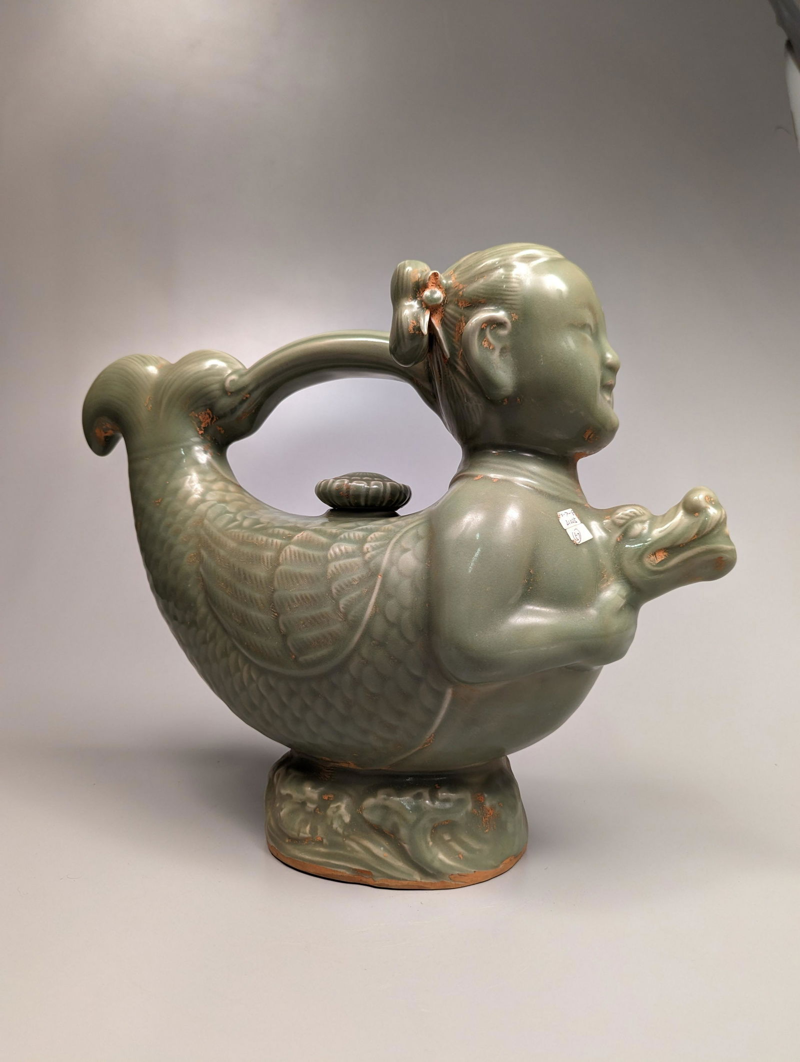 Large Celadon Figural Pottery Pouring Vessel (1 of 3)