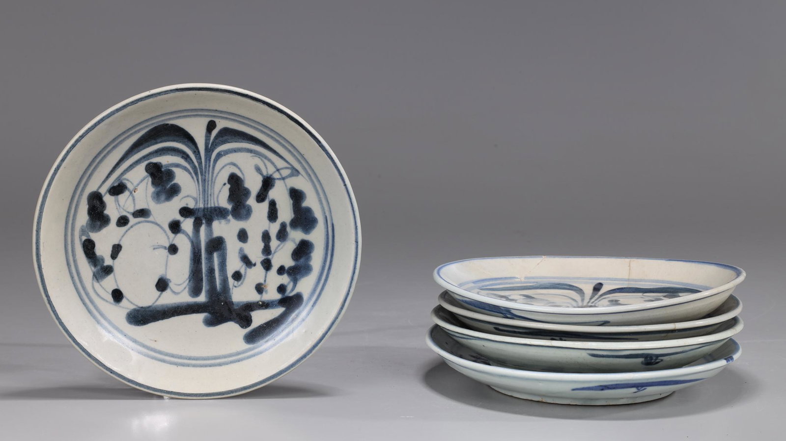 Group of Five Ming Dynasty Blue & White Porcelain Dishes (1 of 4)