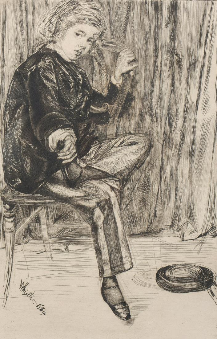 Etching James Abbott McNeill Whistler (American, 1834-1903): Etching James Abbott McNeill Whistler (American, 1834-1903) "Arthur Haden", c. 1869, matted and framed; overall good condition, toning, age wear, surface wear, surface soiling; sight L 7 1/4" H 10 1/2