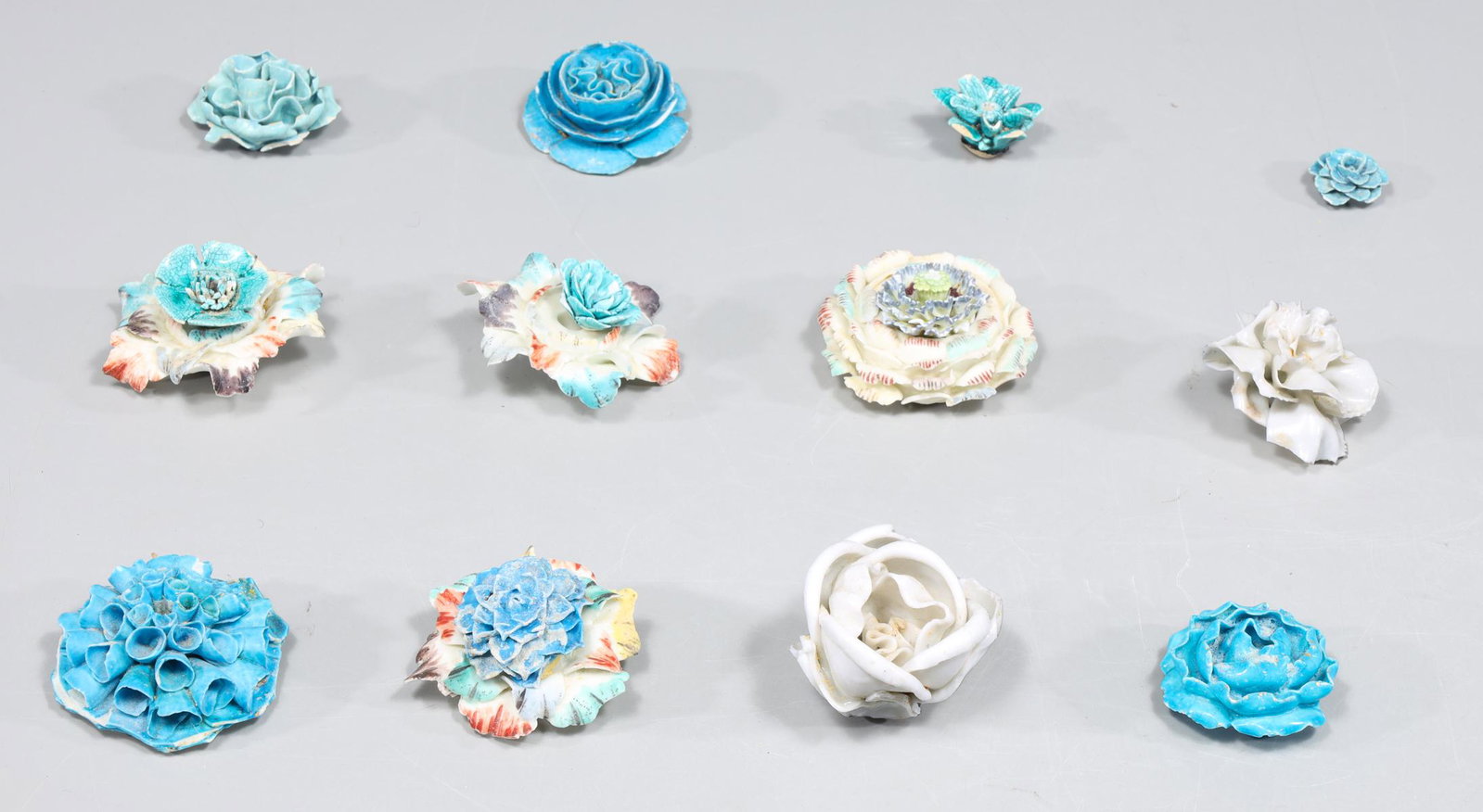 Large Group of Porcelain Rosettes: Large group of porcelain rosettes from various sources and a range of sizes, Italy, Germany, China and Portuguese from 1800, PalÃ¡cio Fronteira; overall good condition, some chips, some wear; larges
