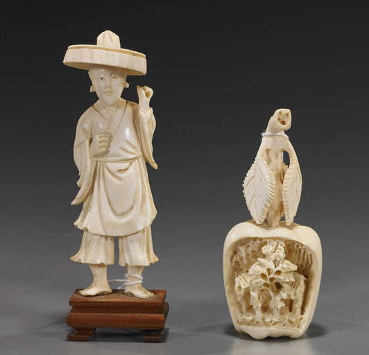 Two Small Ivory Carvings Figure And Apple