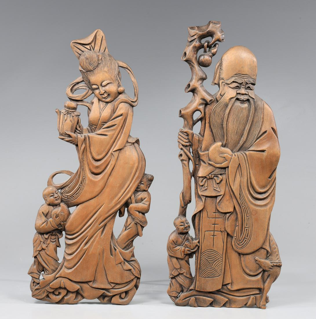 Group of Two Chinese Carved Relief Figural Panels (1 of 2)