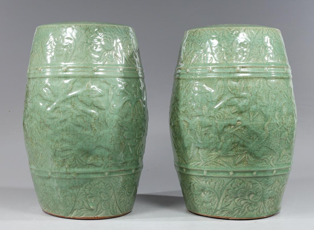 Pair Of Chinese Celadon Garden Stools