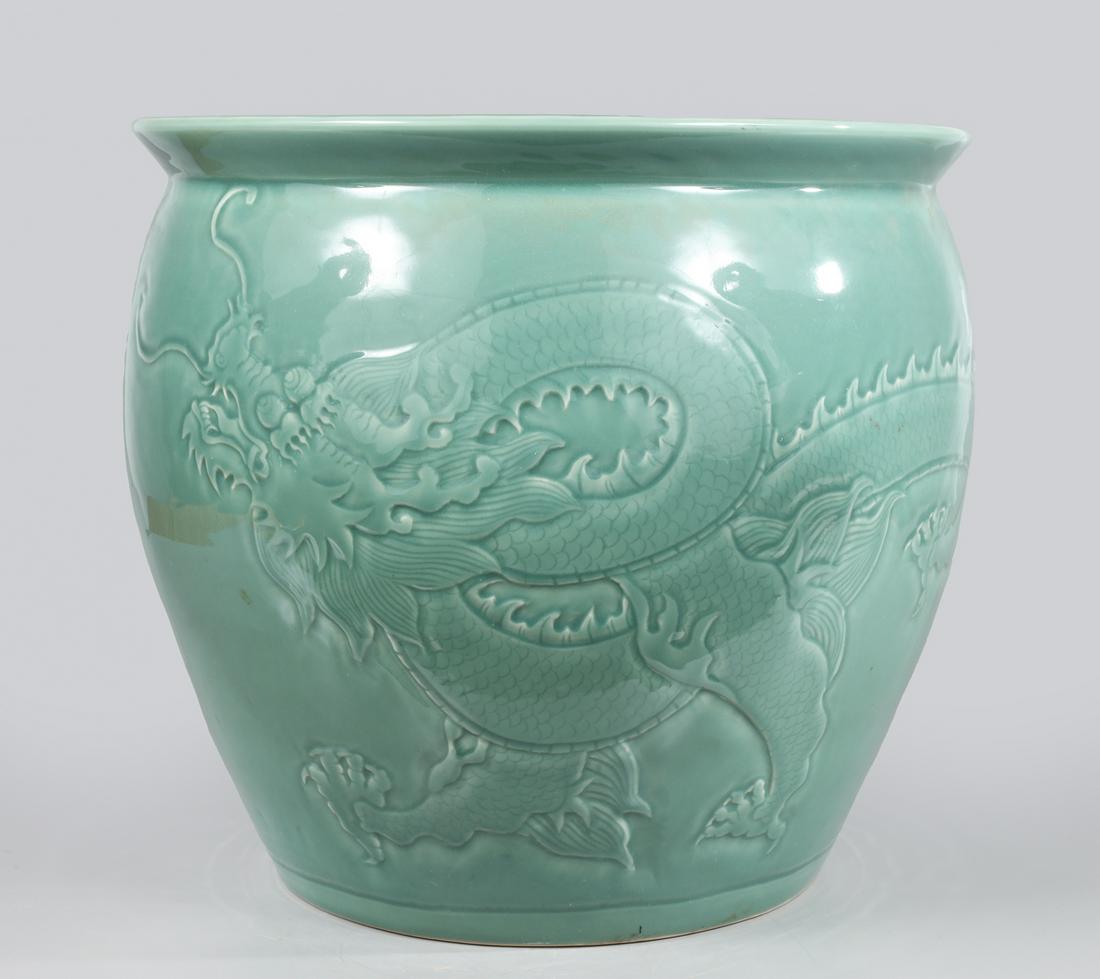 Large Chinese Celadon Glazed Porcelain Jardiniere (1 of 5)