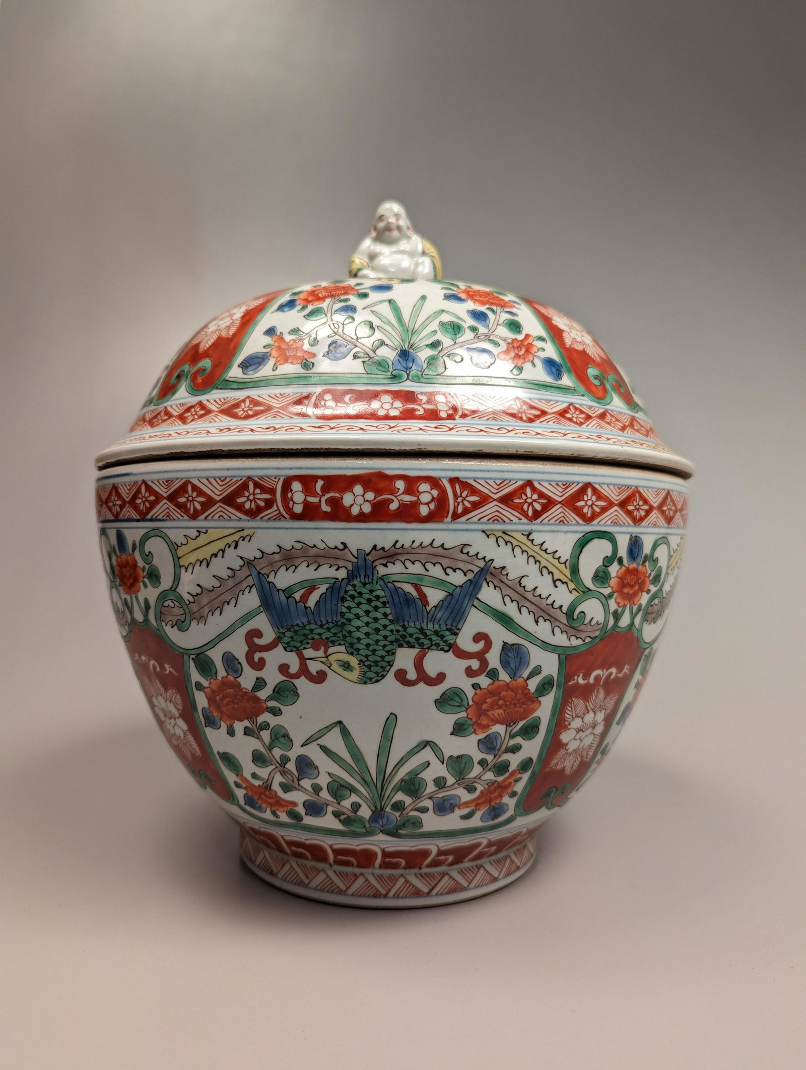 Large Chinese Wucai Enameled Covered Vessel (1 of 3)