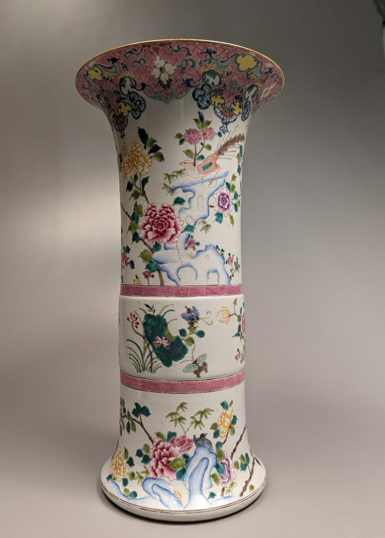 Large Famille Rose Enameled Porcelain Beaker Vase (1 of 3)