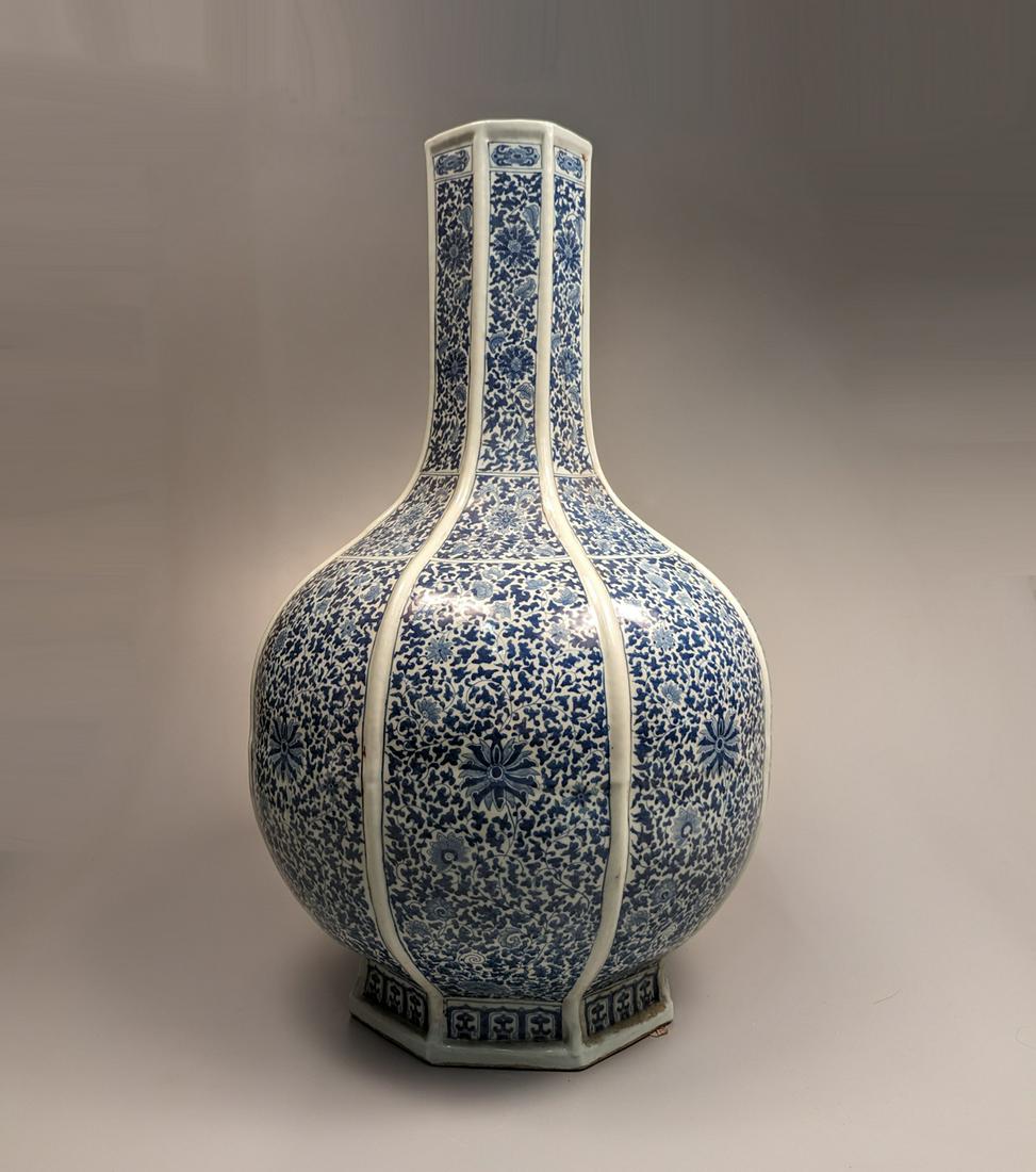 Large Ming-Style Blue and White Lotus Bottle Vase (1 of 3)