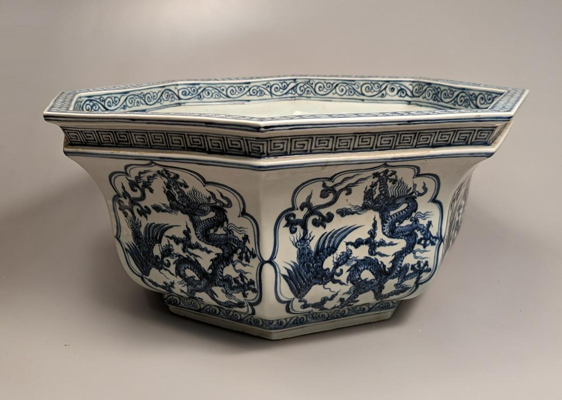 Massive Ming-Style Blue and White Porcelain Bowl: Dragon and Phoenix (1 of 3)