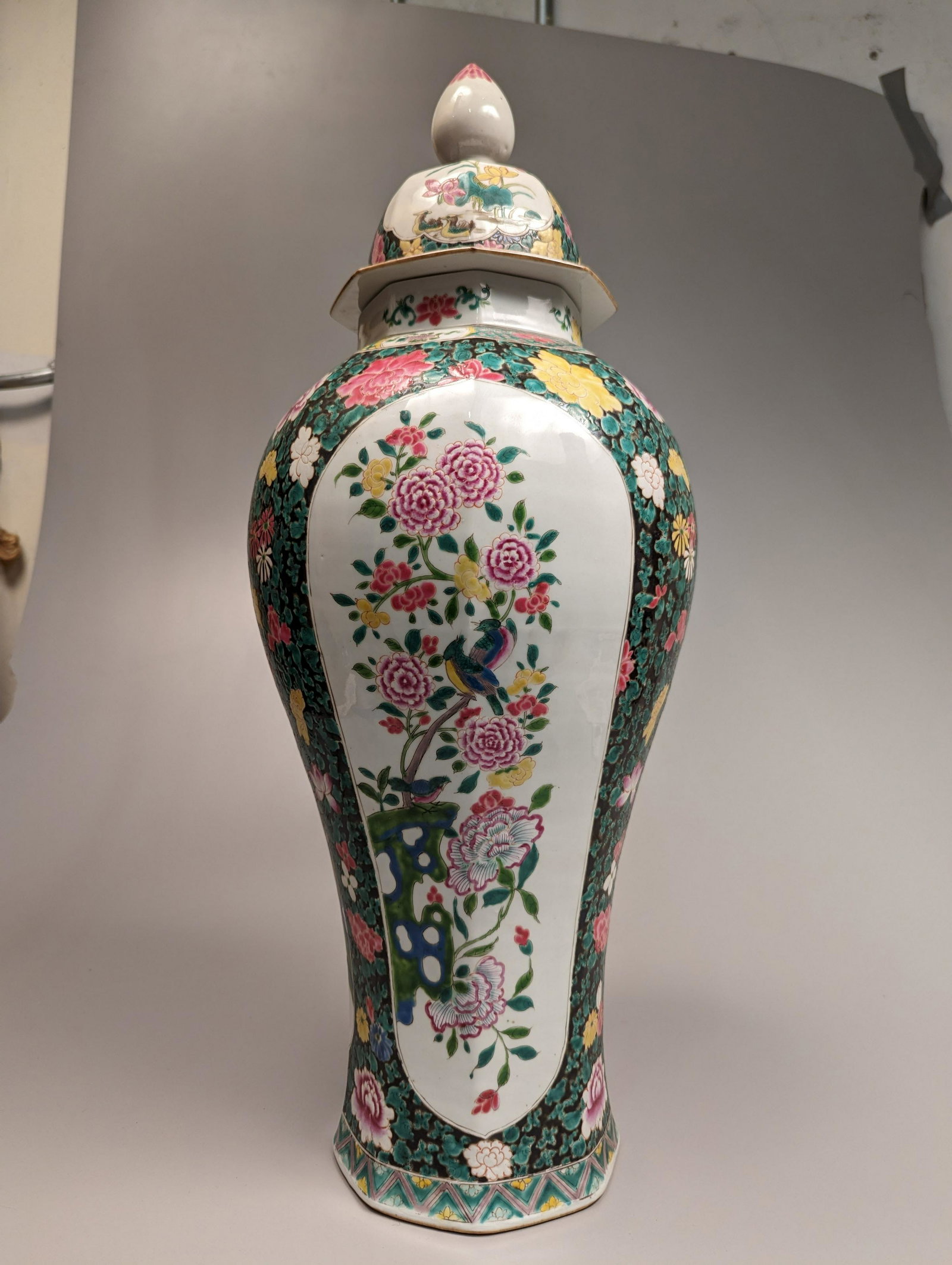 Tall Kangxi-Style Faceted Baluster Covered Vase (1 of 3)