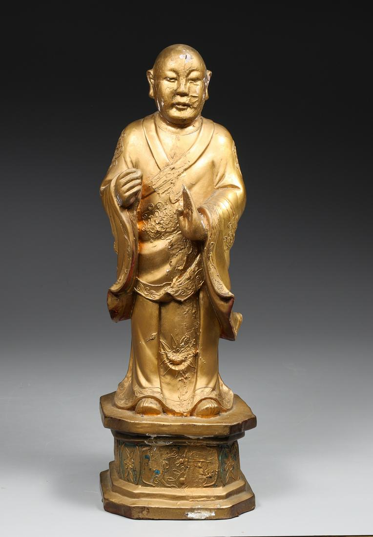 Carved Chinese Monk in Gilt Lacquer Finish (1 of 5)