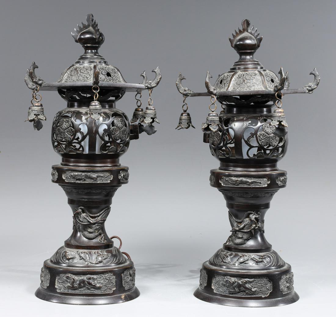 Antique Japanese Bronze Lantern Table Lamps (1 of 5)