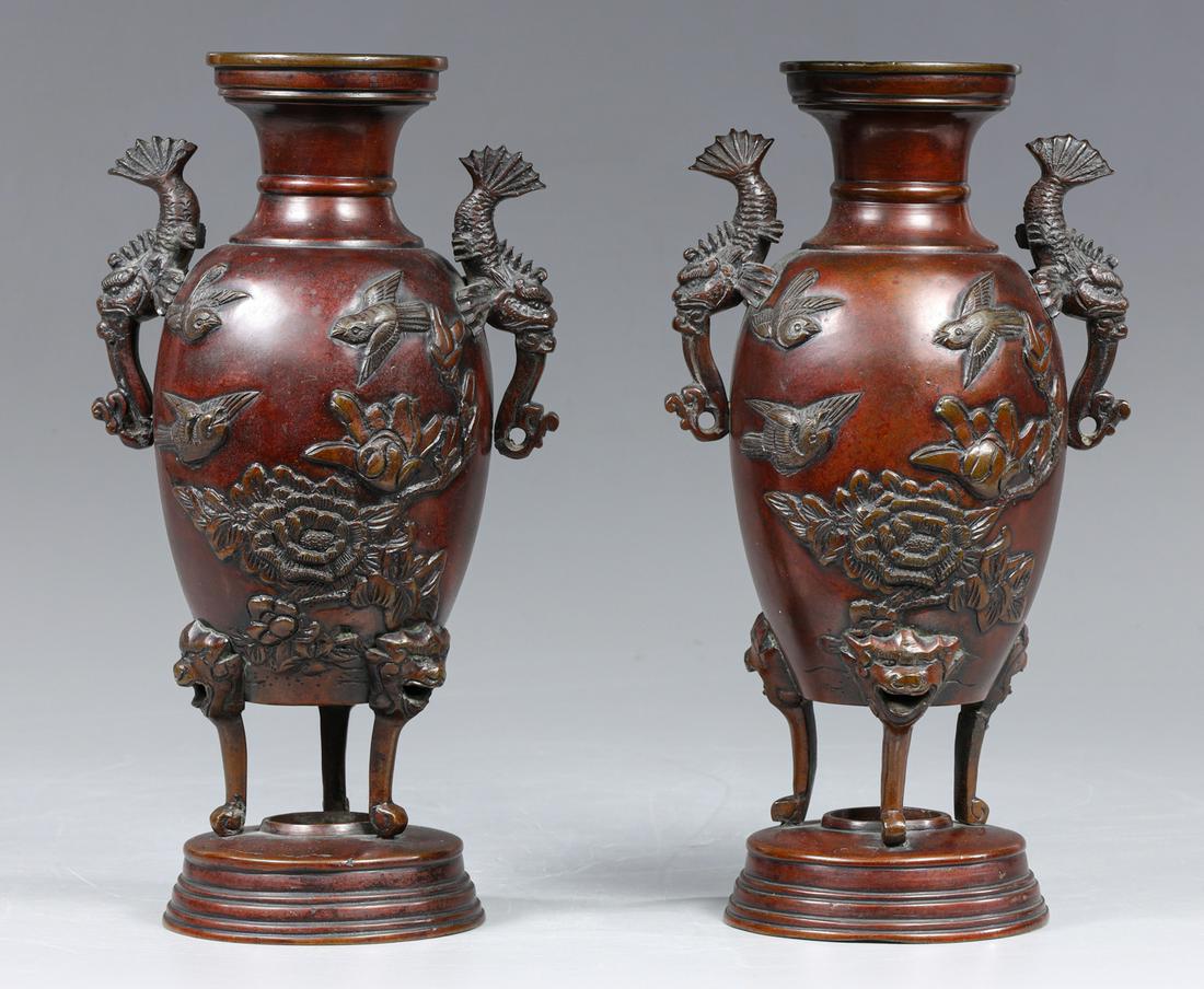 Pair Antique Japanese Bronze Vases (1 of 5)
