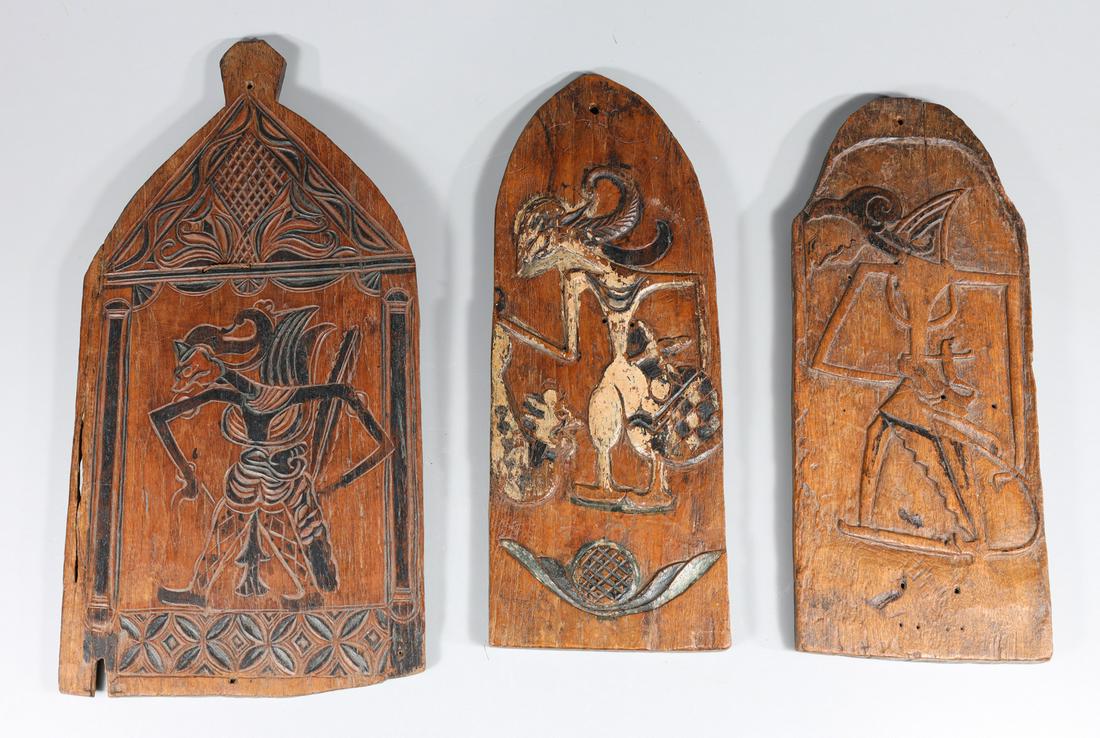 Group of Three Antique Carved Figural Relief Indonesian Panels (1 of 2)