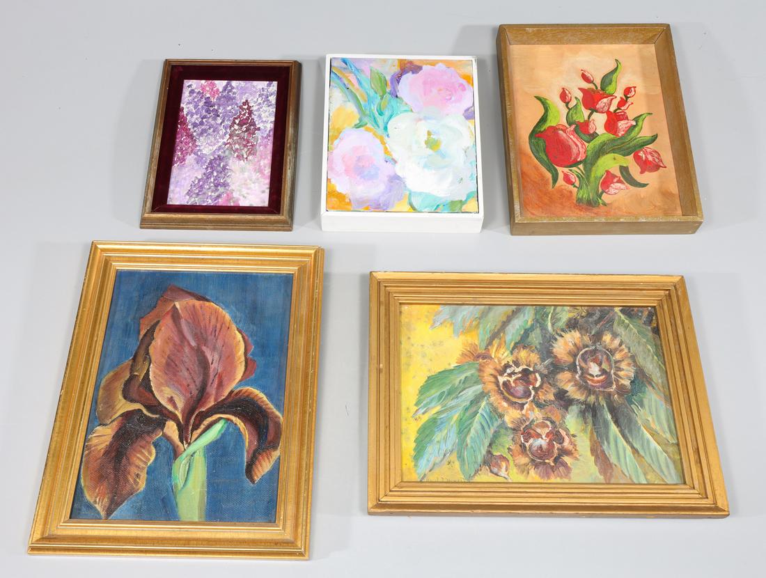 Group of Five Vintage Oil Paintings, Floral Still Life (1 of 7)