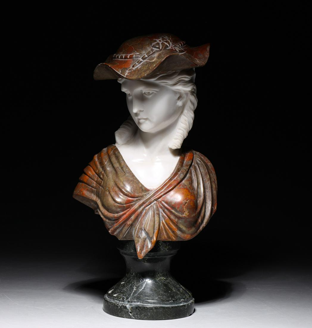 Vintage Carved Marble Bust of Woman in Hat (1 of 5)