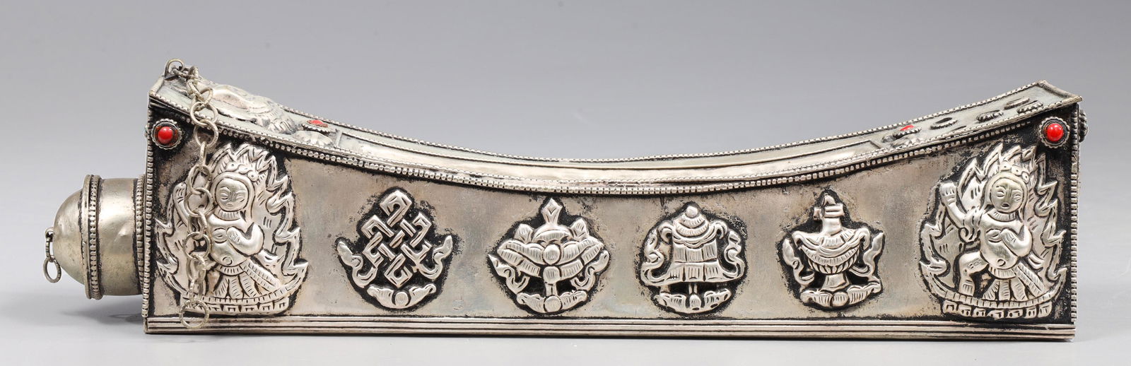Unusual Cino-Tibetan White Metal Flask (1 of 4)