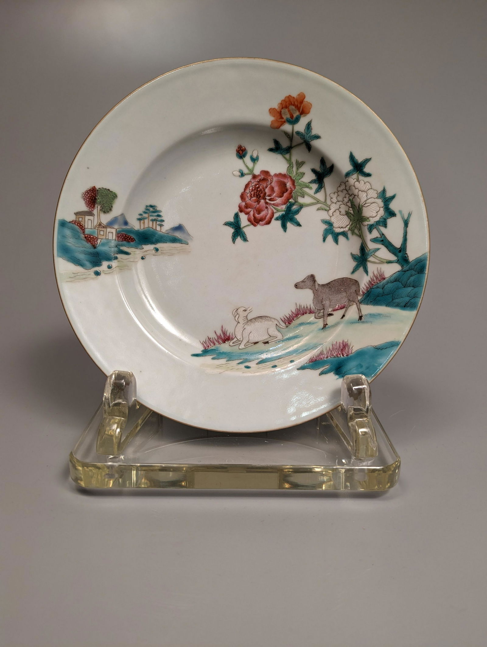 Chinese Famille Rose Porcelain Dish with Rams (1 of 2)