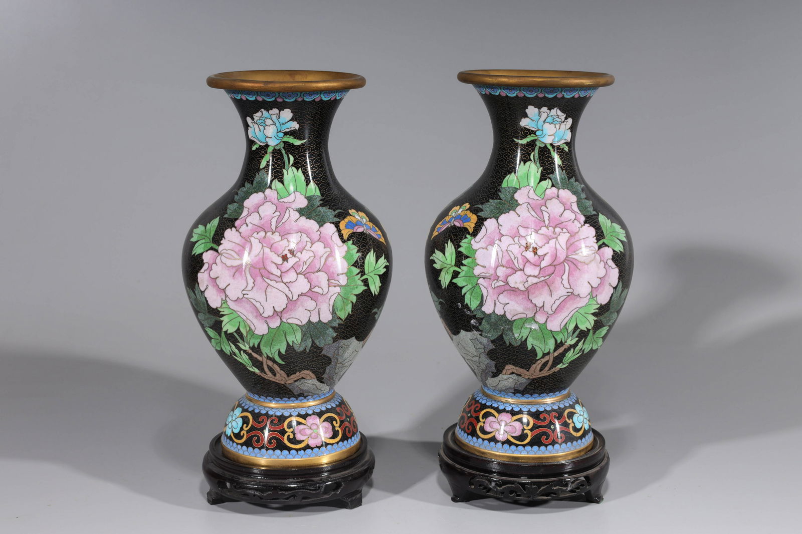 Pair Chinese Cloisonne Enamel Vases (1 of 10)