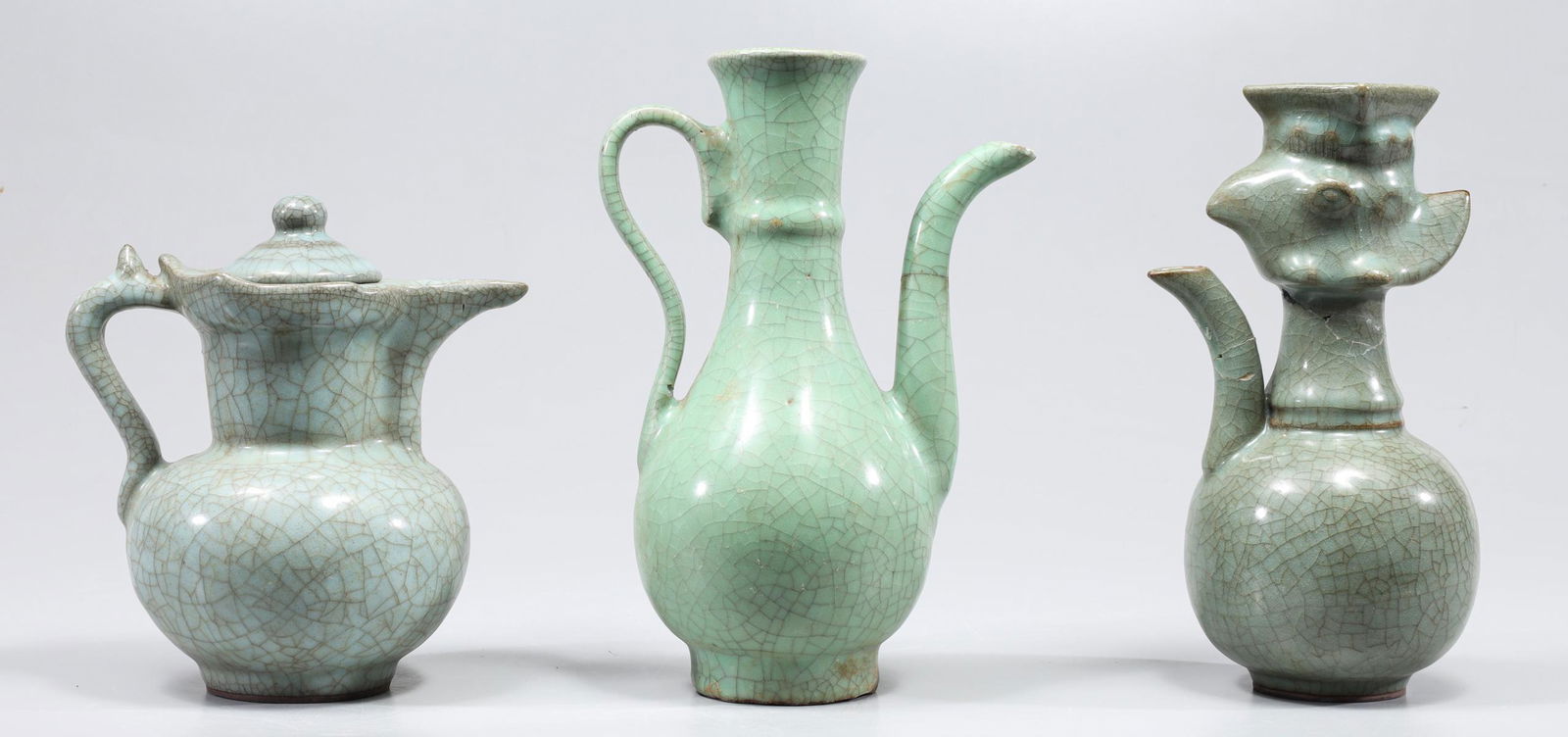 Group of Three Vintage Celadon Glaze Ewers (1 of 3)