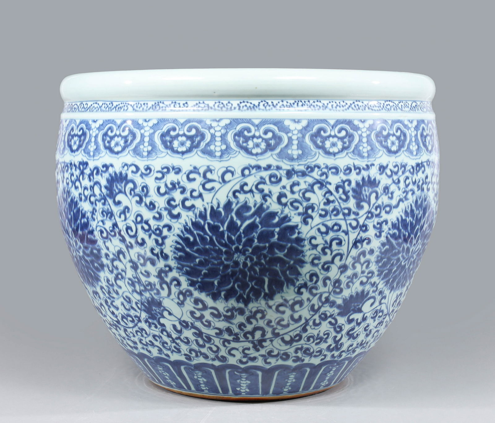 Large Chinese Flow Blue Ceramic Planter Bowl (1 of 4)