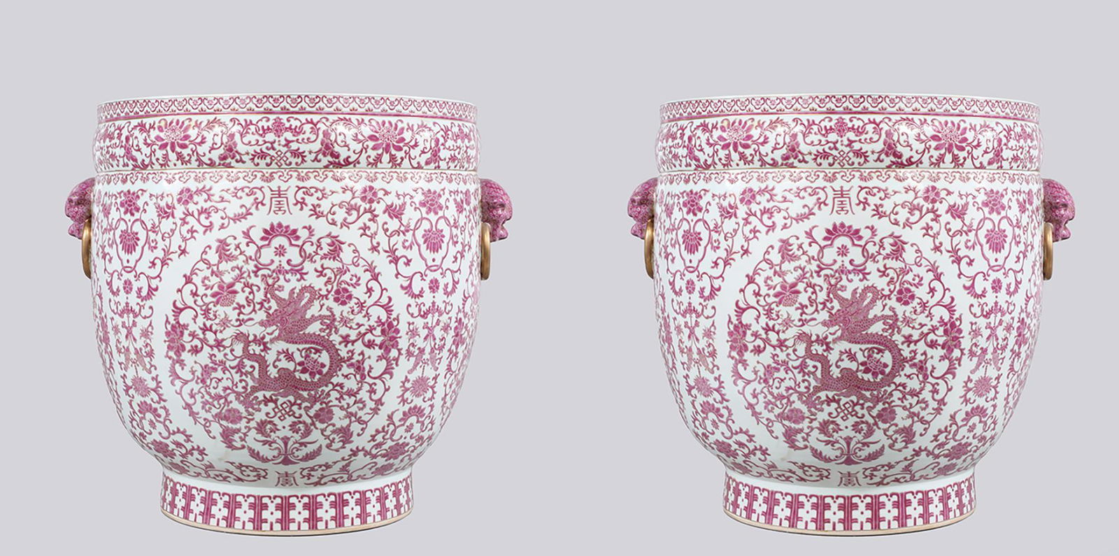 Pair Chinese Mauve Ceramic Planters (1 of 7)