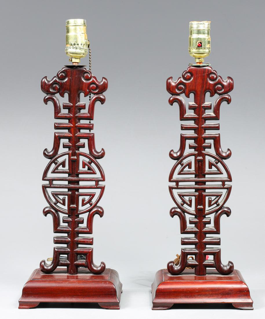 Pair Vintage Chinese Carved Table Lamps (1 of 2)