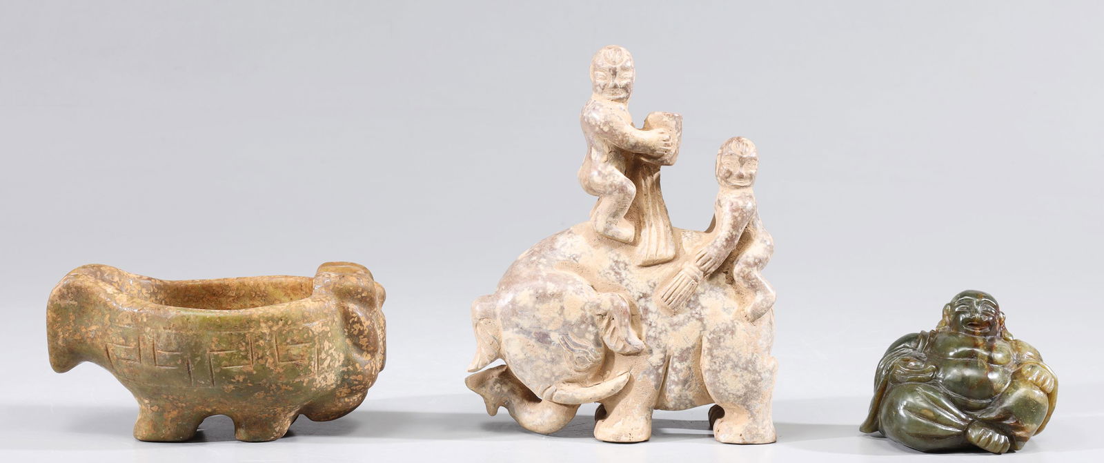 Group of Three Archaic Chinese Style Carved Hardstone Figures (1 of 3)