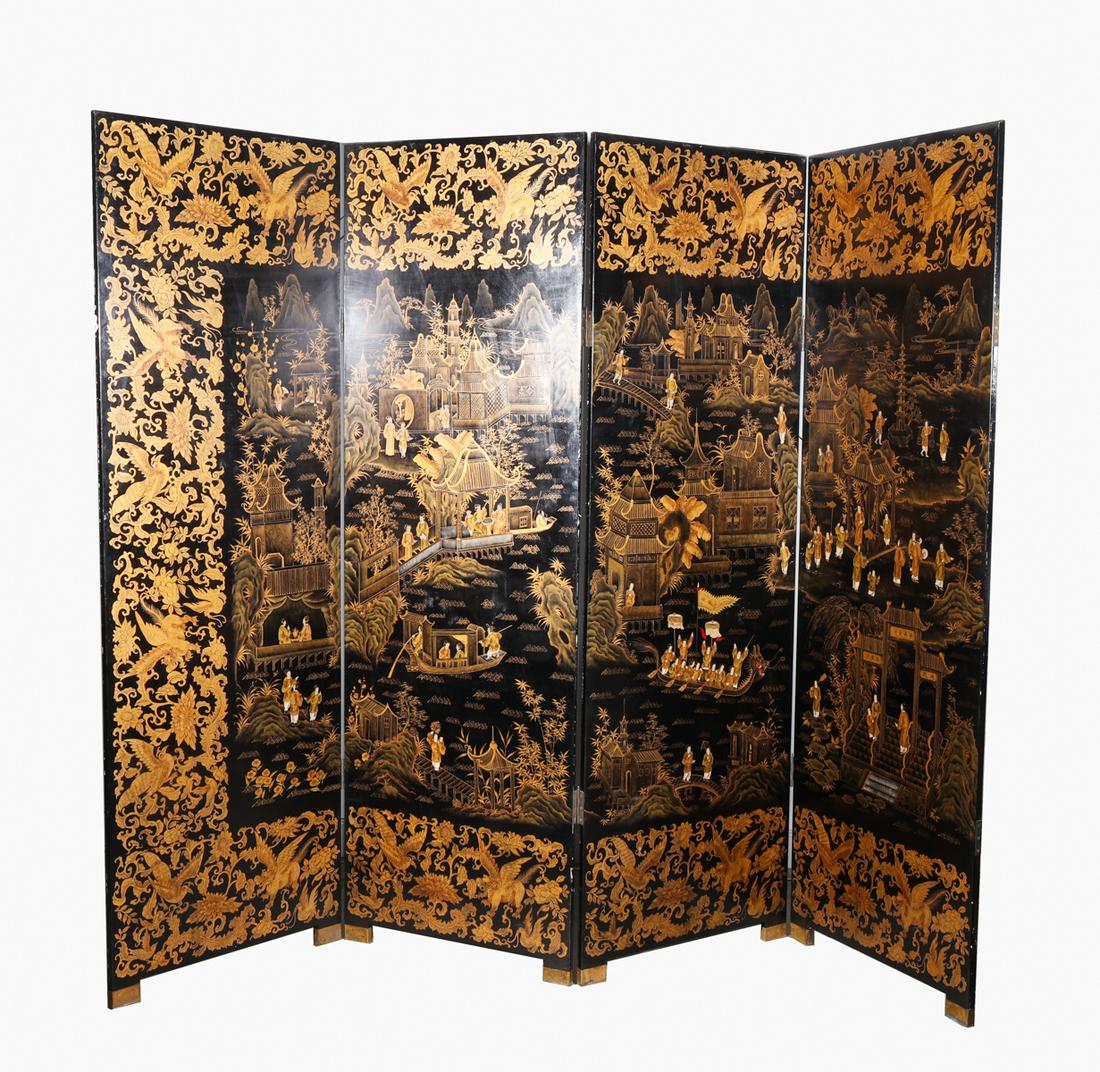 Large Partial Chinese Black and Gilded Screen (1 of 9)